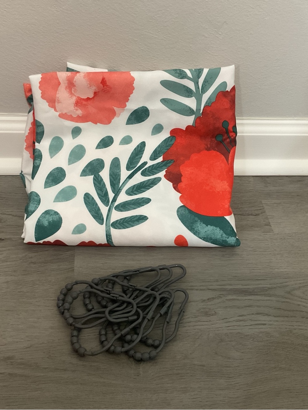 Floral Shower Curtain Panel in Coral and Teal